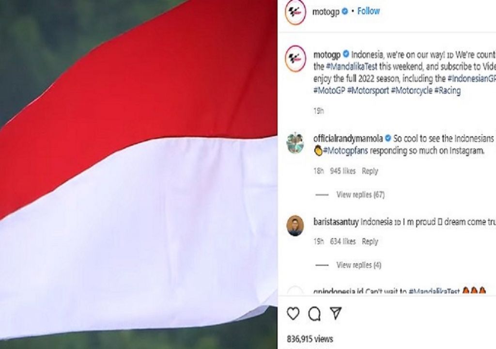 MotoGP Rilis Video di Instagram, Bendera Merah Putih Berkibar - GenPI.co NTB