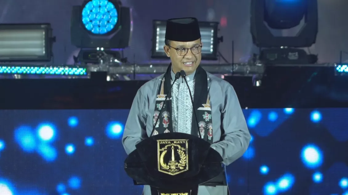 Gubernur DKI Jakarta Anies Baswedan memberikan sambutan.