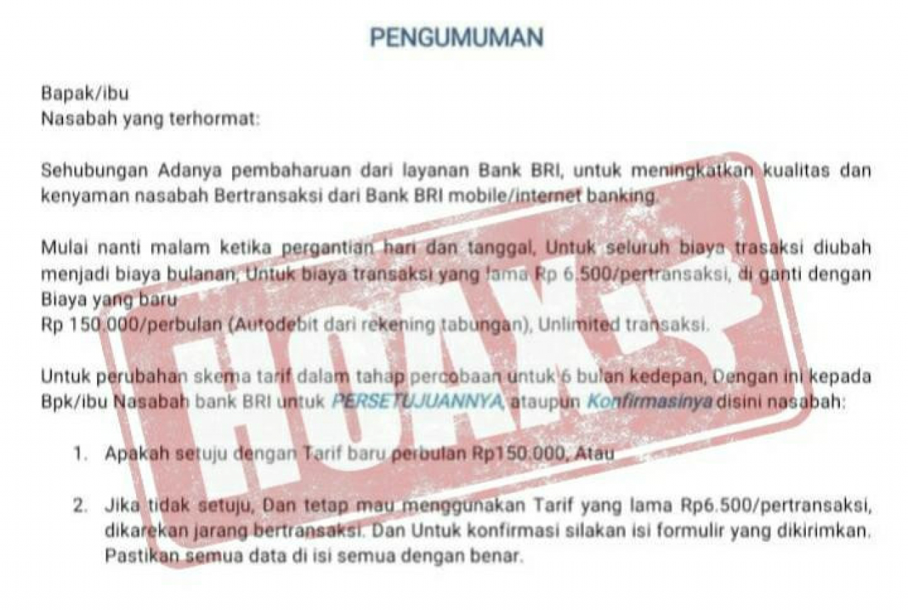 Dipastikan Hoax, Biaya Administrasi ATM BRI Rp150.000, - GenPI.co NTB