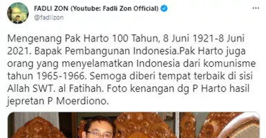 100 Tahun Soeharto, Fadli Zon Unggah Foto Mesra dengan Pak Harto