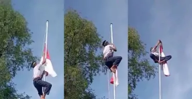 Lepaskan Tali Tersangkut, Siswa Aceh Panjat Tiang Bendera Merah Putih