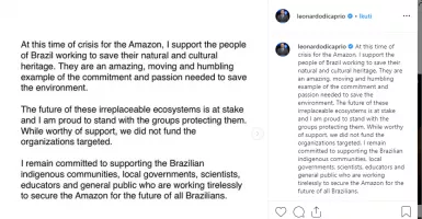 Dituding Danai Kebakaran Amazon, Leonardo DiCaprio Jawab Begini