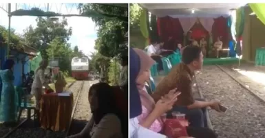 Hajatan Sekaligus Uji Nyali, Pernikahan di Tengah Rel Kereta Api!