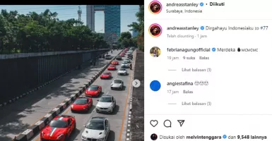 Crazy Rich Unggah Supercar Berjajar di Jalanan Surabaya Ikut Rayakan HUT RI