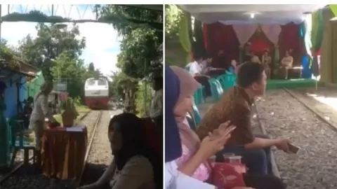 Hajatan Sekaligus Uji Nyali, Pernikahan di Tengah Rel Kereta Api! - GenPI.co