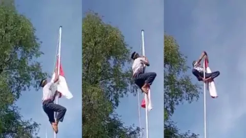 Lepaskan Tali Tersangkut, Siswa Aceh Panjat Tiang Bendera Merah Putih - GenPI.co