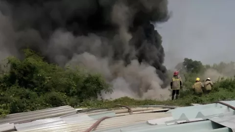 Api Lahap Gudang Penyimpanan Limbah Fiber di Tangerang - GenPI.co BANTEN