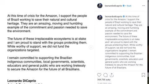 Dituding Danai Kebakaran Amazon, Leonardo DiCaprio Jawab Begini - GenPI.co