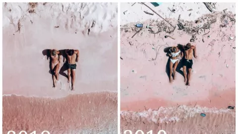 Pink Beach Penuh Sampah, Pasangan Traveler ini Sedih - GenPI.co