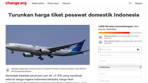 Petisi Turunkan Tiket Pesawat Mencapai 1 Juta Orang Lebih - GenPI.co