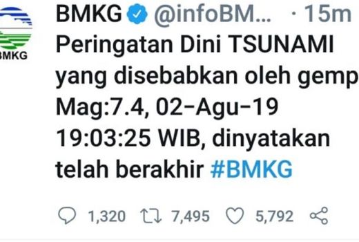 BMKG Akhiri Peringatan Dini Tsunami Usai Gempa 7,4 M di Banten - GenPI.co