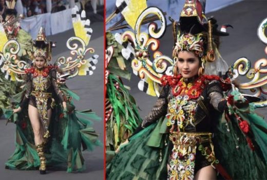 Pakai Kostum Hudoq, Cinta Laura Pukau Jember Fashion Carnaval - GenPI.co