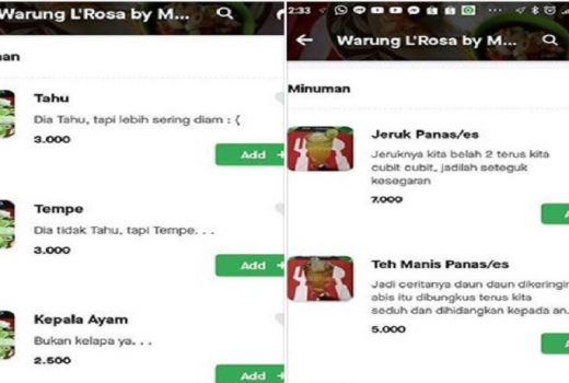 Kocak, Daftar Menu Makanan di Aplikasi Ojek Online - GenPI.co