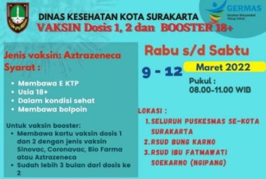 Simak! Jadwal dan Syarat Vaksinasi di Solo Akhir Pekan Ini - GenPI.co JATENG