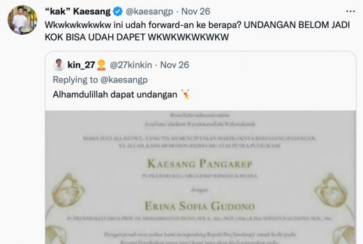 Foto Undangan Pernikahan Beredar di Media Sosial, Kaesang: Undangan Belum Jadi Kok Bisa Dapet? - GenPI.co JATENG