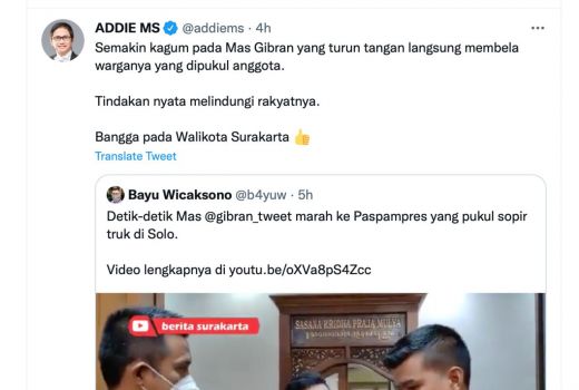 Addie MS Puji Sikap Gibran Turun Tangan Bela Sopir Truk yang Dipukul Paspampres - GenPI.co JATENG