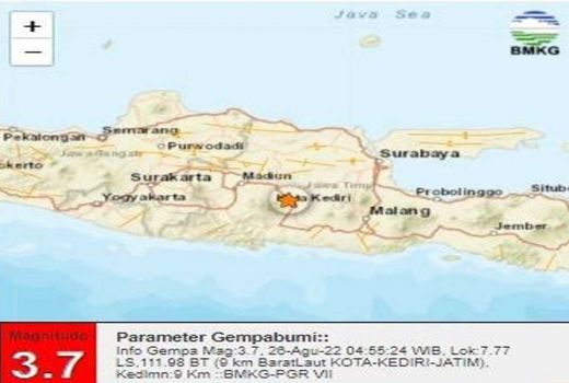 Gempa Bumi Magnitudo 3,7 Guncang Kediri Pagi ini, Warga Waspada - GenPI.co JATIM