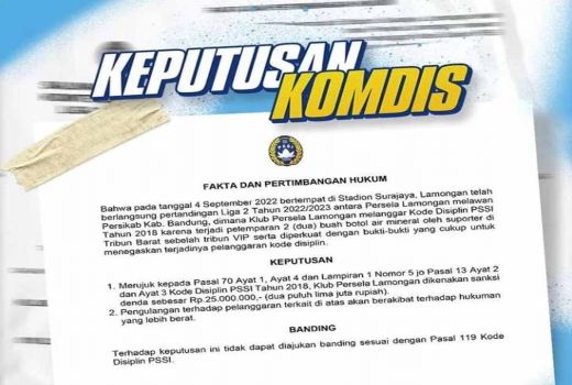 Persela Lamongan Didenda Komdis PSSI Rp 25 Juta, ini Sebabnya - GenPI.co JATIM