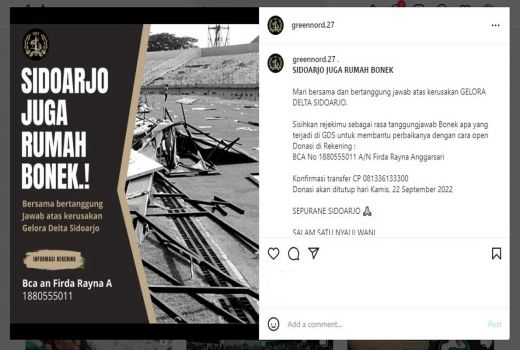 Salut! Bonek Galang Dana Tanggung Jawab Kerusakan Stadion Gelora Delta - GenPI.co JATIM