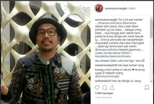 Di Instagram, Sammy Simorangkir Promosikan Toba - GenPI.co