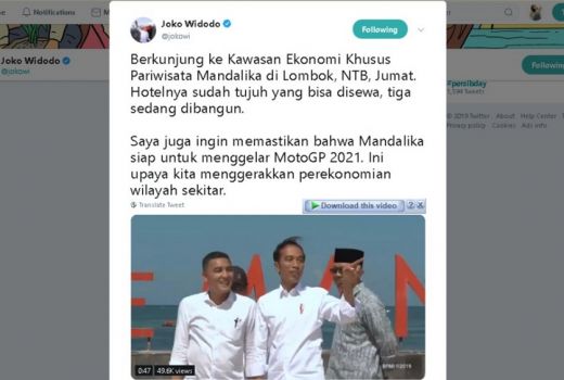 Jokowi Unggah Video Kunjungan ke Sirkuit Mandalika di Twitter - GenPI.co