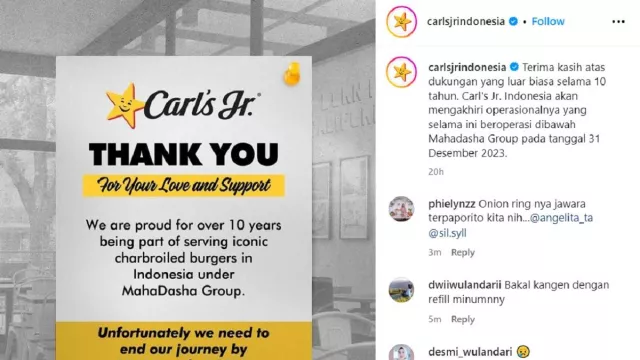 Setelah Eksis 10 Tahun di Indonesia, Carl’s Jr. Pamit Undur Diri per 31 Desember - GenPI.co
