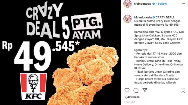 Promo KFC Crazy Deal, Beli 5 Potong Ayam Cuma Rp 49 Ribuan - GenPI.co