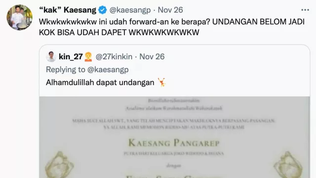 Foto Undangan Pernikahan Beredar di Media Sosial, Kaesang: Undangan Belum Jadi Kok Bisa Dapet? - GenPI.co JATENG
