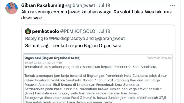 Heboh! Gibran Semprot Admin Twitter Pemkot Solo Gegara Jawab Keluhan Warga Ini - GenPI.co JATENG