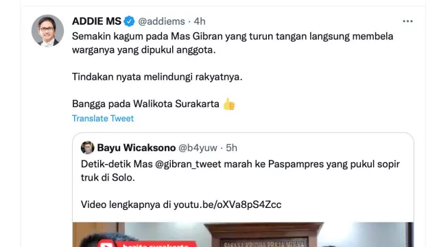 Addie MS Puji Sikap Gibran Turun Tangan Bela Sopir Truk yang Dipukul Paspampres - GenPI.co JATENG