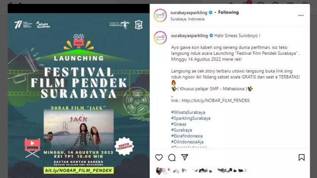 Pengumuman! Pendaftaran Film Pendek Diperpanjang Pemkot Surabaya - GenPI.co JATIM