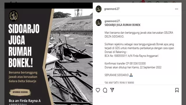 Salut! Bonek Galang Dana Tanggung Jawab Kerusakan Stadion Gelora Delta - GenPI.co JATIM