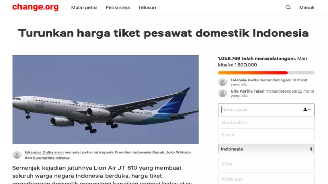 Petisi Turunkan Tiket Pesawat Mencapai 1 Juta Orang Lebih - GenPI.co
