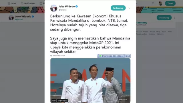 Jokowi Unggah Video Kunjungan ke Sirkuit Mandalika di Twitter - GenPI.co