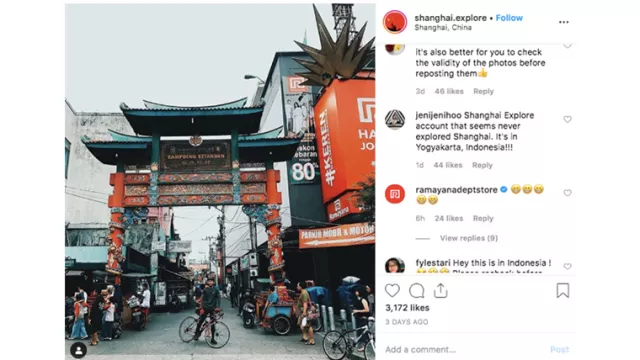 Salah Alamat Karena Mirip, Akun IG Shanghai Unggah Foto Jogja - GenPI.co
