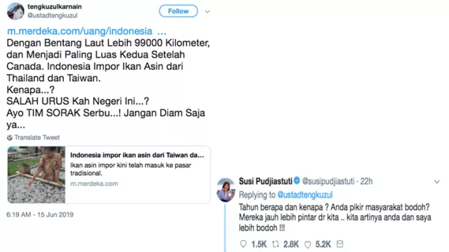 Menteri Susi Semprot Tengku Zulkarnain Nge-Twit Impor Ikan Asin - GenPI.co