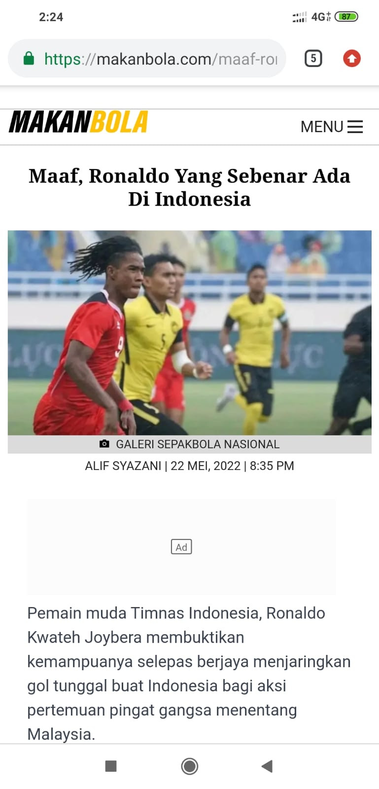 Media Malaysia Kagumi Ronaldo Kwateh, Bisa Jadi CR7 di Masa Depan