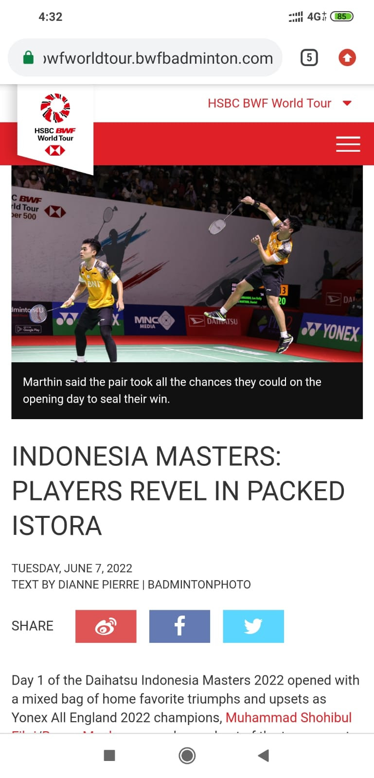 BWF: Pemain Indonesia Masters 2022 Gembira Main di Istora Senayan