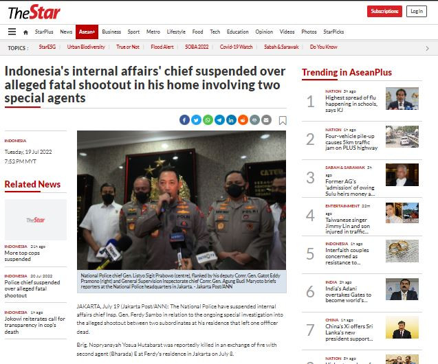 Media Malaysia soroti kasus kematian Brigadir J di rumah Ferdy Sambo.JPG