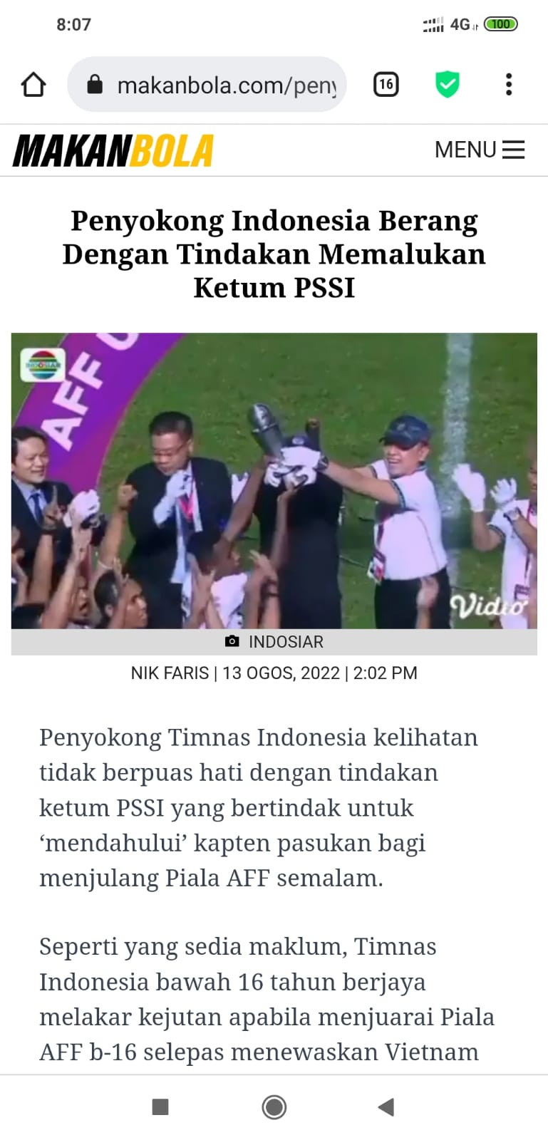 Ketum PSSI Angkat Trofi Piala AFF U-16 Jadi Gunjingan Media Malaysia