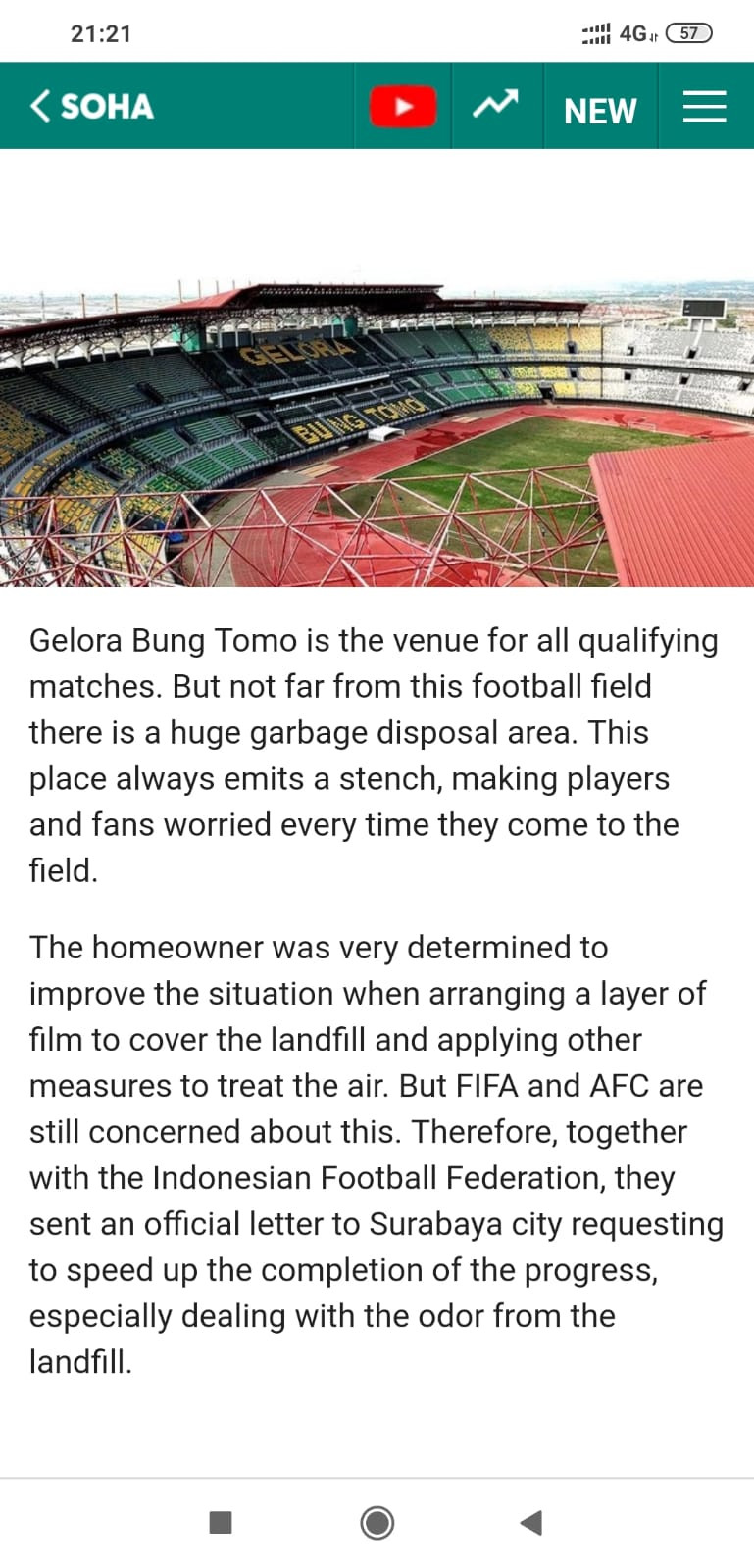 Stadion Gelora Bung Tomo di Surabaya Bau Sampah, Kata Media Vietnam