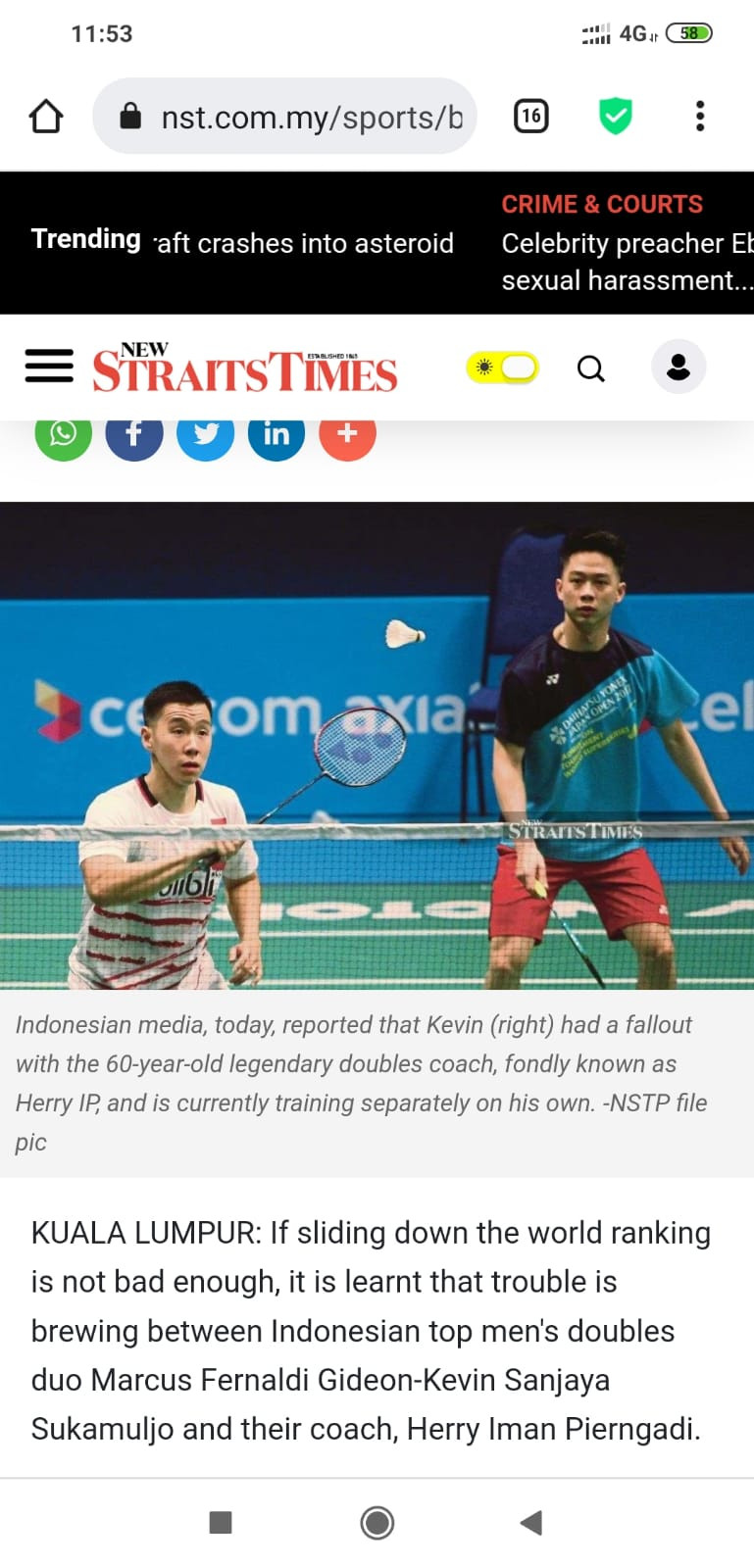 Kevin Sanjaya dan Herry IP Tak Akur, Media Malaysia Beri Respons