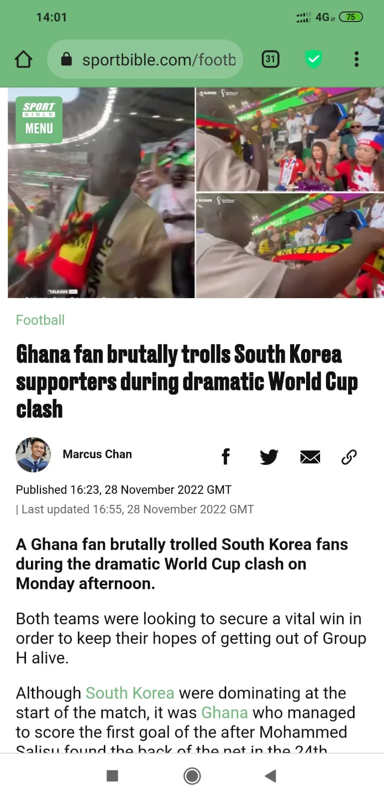 Sadis, Suporter Ghana Ejek Fans Cantik Korea Selatan secara Brutal