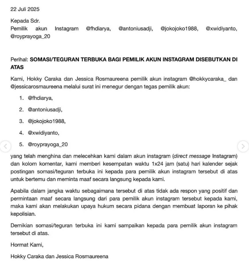 Hokky Caraka Somasi Netizen Penghina Dirinya dan Sang Pacar