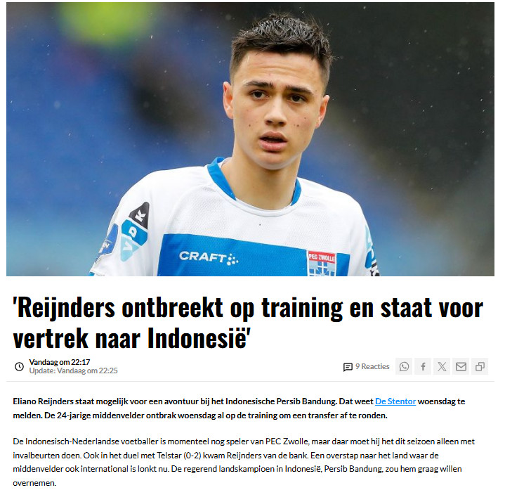 Eliano Reijnders Ingin Gabung Persib Bandung, Kata Media Belanda