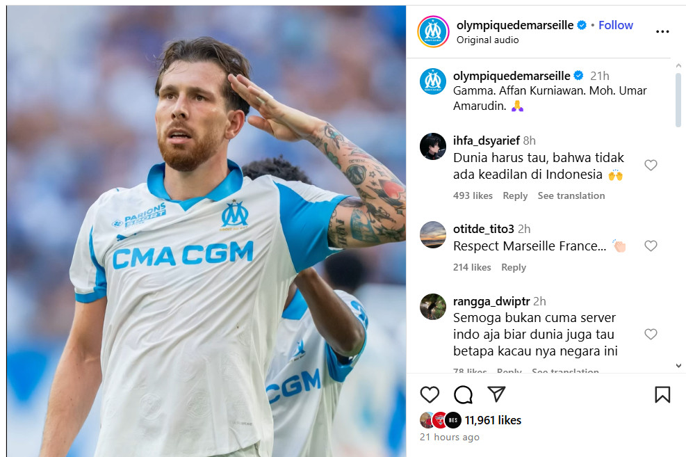 Marseille Ikut Berduka atas Tragedi yang Menimpa Affan Kurniawan