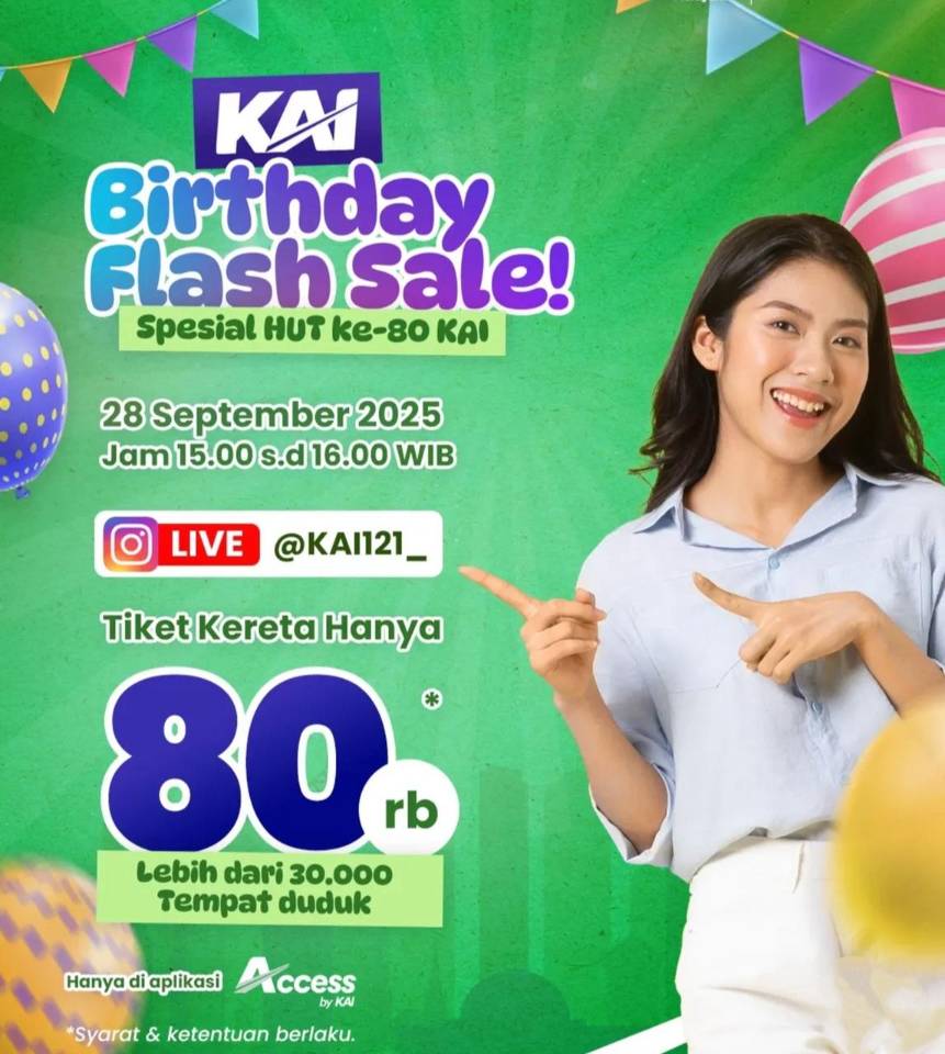 Promo HUT ke-80 KAI, Ada Flash Sale Tiket Flat Rp80.000 Berlaku Jauh-Dekat